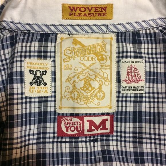 Sovereign Code Jackson blue plaid button up long sleeve western shirt Medium - Picture 9 of 11